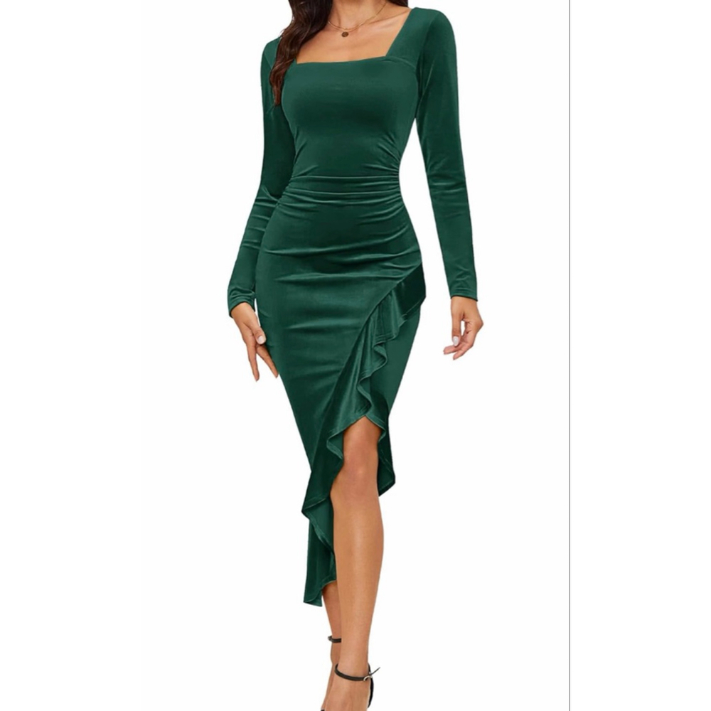 NEW Elegant Velvet Long Sleeve Bodycon Mermaid Dress M